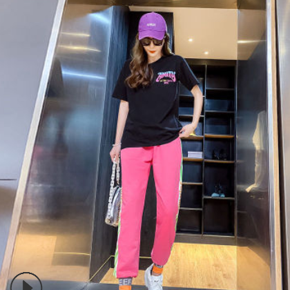 现货一件代发大码裤子两件套2020新款女装胖mm宽松减龄运动套装潮图2