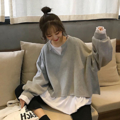 卫衣女2020春秋冬新款韩版慵懒风假两件超火cec学生宽松上衣服图2