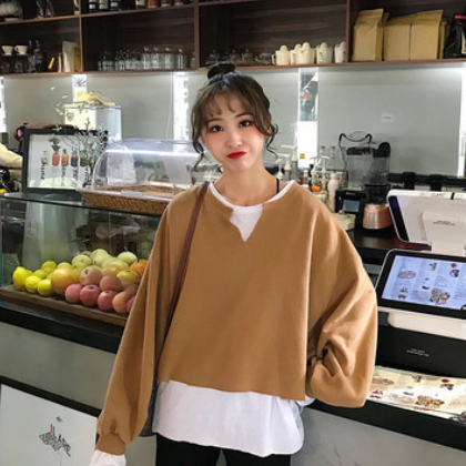 卫衣女2020春秋冬新款韩版慵懒风假两件超火cec学生宽松上衣服图3