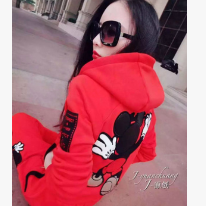 休闲运动套装女秋冬韩版宽松显瘦时尚开衫长袖学生加绒卫衣两件套图2