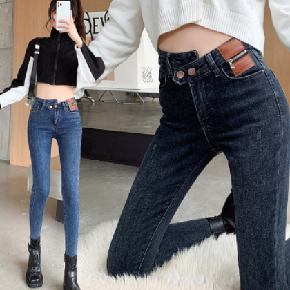 牛仔裤女式2021韩版春季新款高腰弹力个性铅笔小脚裤修身显瘦长裤图3