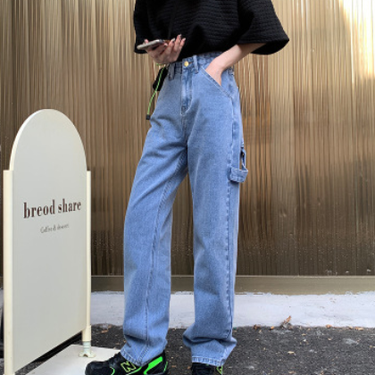 牛子裤女装2021时尚春季新款高腰泫雅宽松直筒阔腿裤学生百搭装图3