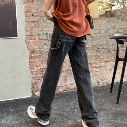 牛子裤女装2021时尚春季新款高腰泫雅宽松直筒阔腿裤学生百搭装图2