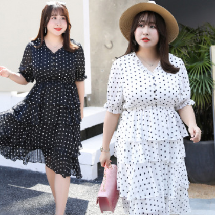 [轩辰]夏季加肥加大码女装胖mm连衣裙 波点蛋糕裙V领女裙A188-BFD图3