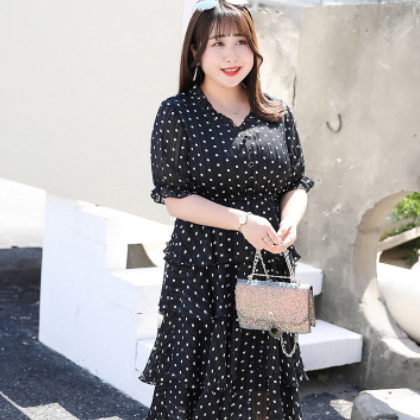 [轩辰]夏季加肥加大码女装胖mm连衣裙 波点蛋糕裙V领女裙A188-BFD图2