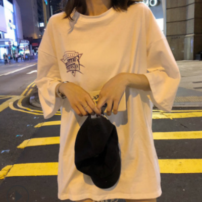 中长款短袖t恤女2020新款韩版百搭嘻哈hiphop少女上衣酷帅气街头