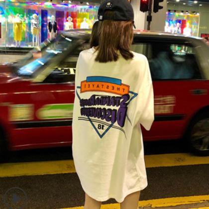 中长款短袖t恤女2020新款韩版百搭嘻哈hiphop少女上衣酷帅气街头图3