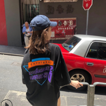 中长款短袖t恤女2020新款韩版百搭嘻哈hiphop少女上衣酷帅气街头图2