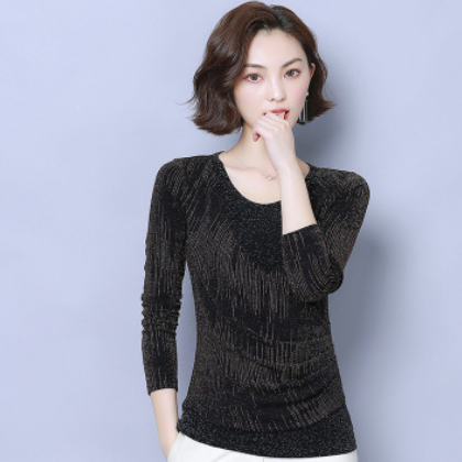 修身圆领打底衫女长袖T恤2019初秋新款假两件网纱洋气遮肚子上衣图3