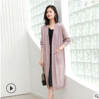2021春季新款女装长款针织衫外套薄款纯色长袖开衫女气质宽松外搭图2