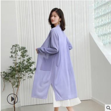 2021春季新款女装长款针织衫外套薄款纯色长袖开衫女气质宽松外搭图3