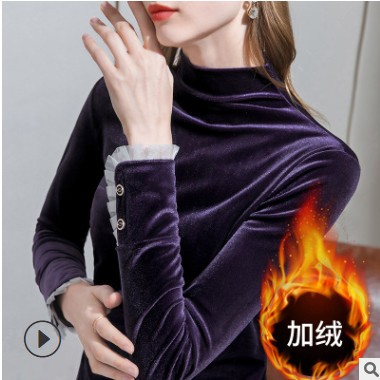 半高领丝绒打底衫女2020秋冬内搭长袖t恤洋气小衫加绒保暖打底衣图2