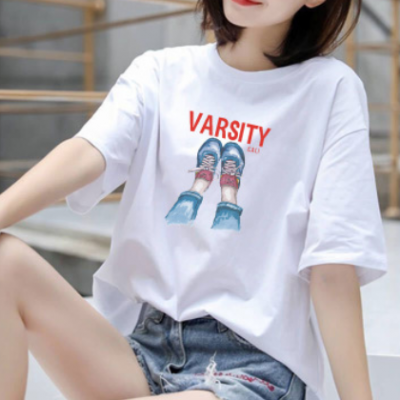 夏季2021新款韩版白色字母宽松显瘦圆领短袖t恤上衣女学生打底衫