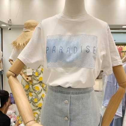 网红爆版亮片短袖T恤2020夏季新款宽松圆领女装打底上衣厂家直销图2