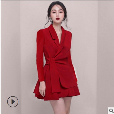 秋冬代发女装跨境OL通勤气质优雅修身职业西装套装裙两件套8956图1