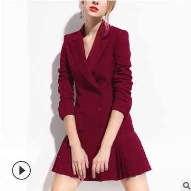 欧美西装外套 女秋季设计感2020冬大码百褶裙女装西服连衣裙8872图2