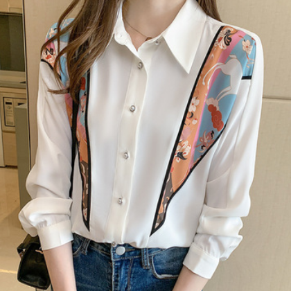 2021春装新款韩版百搭印花宽松休闲长袖衬衫女上衣春图2