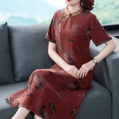 龟裂纹香云纱连衣裙女品牌真丝桑蚕丝高贵修身显瘦气质大码旗袍裙图2