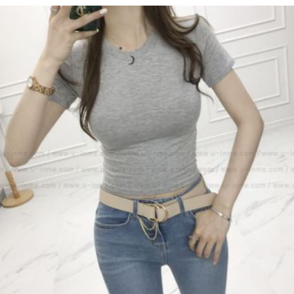 热销 2020韩国夏季新品基础款 性感修身短款小圆领短袖T恤女装