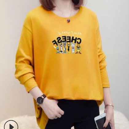 2021新款实拍现货长袖韩版产后遮肚显瘦时尚潮流圆领上衣春季新品图1