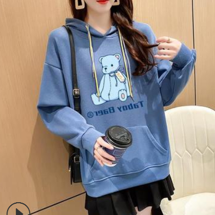 2021实拍现货韩版大码卡通印花时尚潮流宽松外套卫衣舒适女版上衣图3