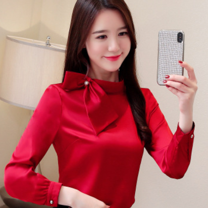 仿真丝衬衫女装2019春装新款修身长袖T恤仿桑蚕丝上衣图1
