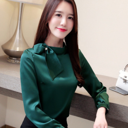 仿真丝衬衫女装2019春装新款修身长袖T恤仿桑蚕丝上衣图2