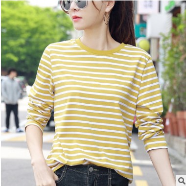 长袖条纹t恤女2020秋装新款韩版宽松显瘦上衣学生打底衫图3
