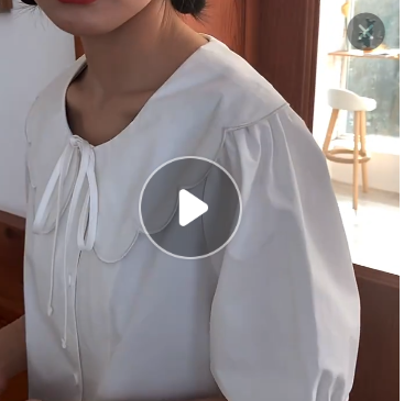 2021新款春夏荷叶领刺绣泡泡袖纯色棉短袖T恤女日系宽松甜美女装图2