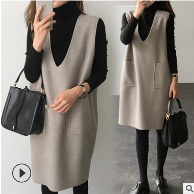 2021春新款毛呢女装减龄背心裙两件套显瘦大码遮肉打底连衣裙套装图1
