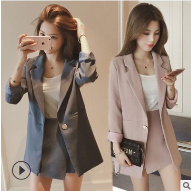 气质轻熟风洋气小个子西装外套女春季2021韩版ol西服两件套装裙子图3