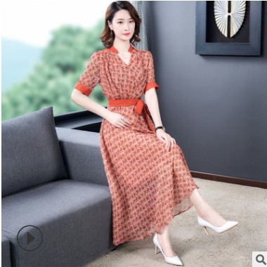 碎花连衣裙女气质2021年夏季新款长款过膝显瘦收腰雪纺大摆长裙子图3