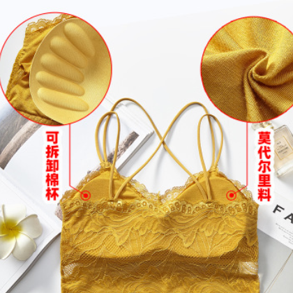 蕾丝抹胸交叉美背裹胸带胸垫内衣性感百搭文胸多色吊带背心85C
