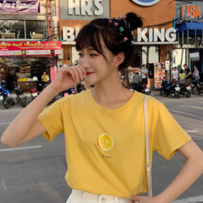 批发网红牛油果夏季新款韩版慵懒风宽松休闲水果印花短袖T恤女
