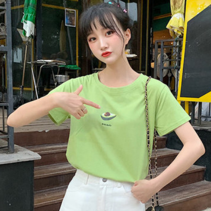 批发网红牛油果夏季新款韩版慵懒风宽松休闲水果印花短袖T恤女图3