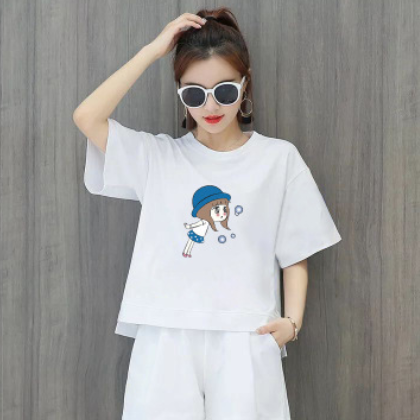 套装女夏2021新款韩版短袖休闲大码T恤宽松显瘦学生运动裤两件套图2