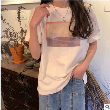 2021早春新款chic港味复古简约短袖T恤女宽松bf慵懒风上衣潮批发图2