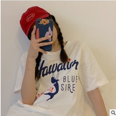 短袖t恤女2021夏季新款印花韩版学生简约体恤女宽松上衣批发图2