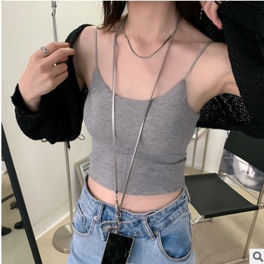 夏季外穿美背背心性感露脐短裤小吊带带胸垫修身内搭打底背心上衣图3