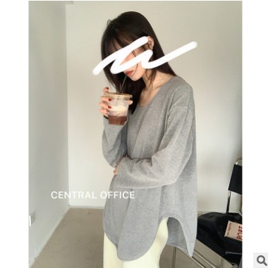 清！不退换！圆领磨毛加厚女式打底衫宽松韩版休闲长袖纯色T恤女图3