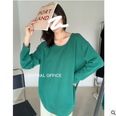 清！不退换！圆领磨毛加厚女式打底衫宽松韩版休闲长袖纯色T恤女图2