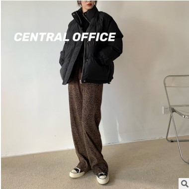 are U shop 神仙豹纹裤子女秋冬显瘦百搭休闲裤ins潮宽松直筒长裤图2