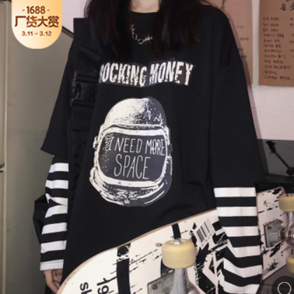 条纹卫衣女2019新款秋装女韩版宽松学生头盔圆领拼接上衣薄款外套图3
