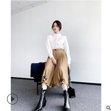 夏纯色白色修身气质通勤立领长袖妈妈款职业套头女装图2