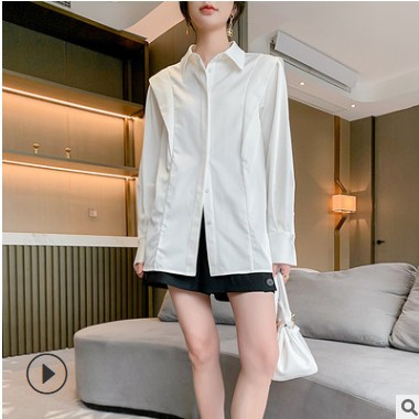 夏纯色白色修身气质通勤立领长袖妈妈款职业套头女装图3