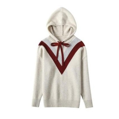 羊毛混纺2021春季女装韩版针织卫衣套头连帽宽松毛衣大码打底帽衫