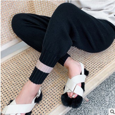 羊毛2021春季女装新款网红奶奶宽松萝卜裤哈伦针织收口小脚休闲裤图2
