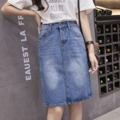 2019新款显瘦大码女装胖MM半身裙百搭宽松中长款A字牛仔裙胖妹妹图2