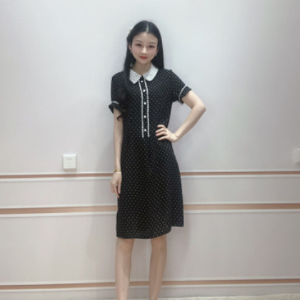 2020年夏季女装批发韩版气质网红款娃娃领波点雪纺连衣裙