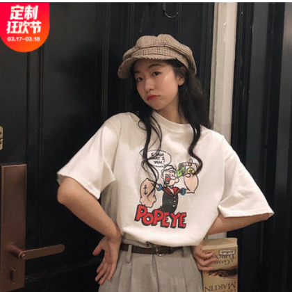 网红ins超火卡通短袖体恤女 2021夏季新款圆领印花学生半袖t恤女图2